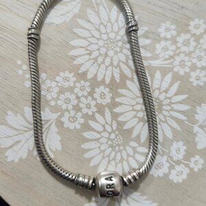 Pandora Sterling Silver No Crown Snake Charm Bead Bracelet 8.5